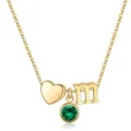 Collier chaîne initiale m en or avec cœur et pendentif pierre de naissance verte - Lettre M / May Birthstone / Or