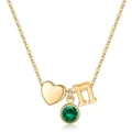 Collier plaqué or élégant avec cœur, pierre de naissance verte et pendentif lettre. - Lettre N / May Birthstone / Or