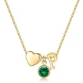 Collier lettre P doré avec cœur et pierre de naissance émeraude, bijou chaîne clavicule délicat - Lettre P / May Birthstone / Or
