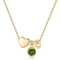 Collier de lettre e plaque or avec pendentif coeur et pierre de naissance verte. - Lettre E / Pierre de Naissance d'Août / Or