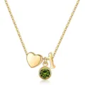 Collier lettre 26 or avec coeur et pendentif pierre de naissance verte, bijou chic. - Lettre I / Pierre de Naissance d'Août / Or