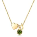 Collier lettre en or avec coeur et pendentif pierre de naissance vert pour les femmes - Lettre J / Pierre de Naissance d'Août / Or