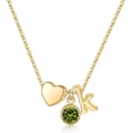 Collier lettre K en or avec cœur et pendentif pierre de naissance vert bijou quotidien - Lettre K / Pierre de Naissance d'Août / Or
