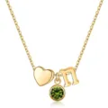 Collier prénom lettre n plaqué or avec pendentif cœur et pierre de naissance verte chic. - Lettre N / Pierre de Naissance d'Août / Or