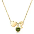 Collier lettre P plaqué or avec cœur et pendentif pierre de naissance verte pour femmes. - Lettre P / Pierre de Naissance d'Août / Or