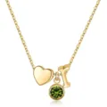 Collier lettre I en or avec cœur et pendentif de pierre de naissance verte pour femme. - Lettre R / Pierre de Naissance d'Août / Or