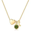 Collier lettre alphabet en or avec pendentif coeur et pierre de naissance verte femme. - Lettre T / Pierre de Naissance d'Août / Or