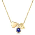 Collier lettre 'a' en or avec cœur et pendentif pierre de naissance bleue, chaîne élégante - Lettre A / Pierre de Naissance de Septembre / Or
