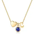 Collier lettre C en or avec pendentif cœur et pierre de naissance bleue élégant pour femme - Lettre C / Pierre de Naissance de Septembre / Or
