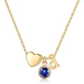 Collier lettre d en or avec pierre de naissance bleue et pendentif coeur style mignon - Lettre D / Pierre de Naissance de Septembre / Or