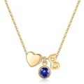 Collier lettre G en or avec pendentif cœur et pierre de naissance bleue, chaîne élégante quotidienne - Lettre G / Pierre de Naissance de Septembre / Or