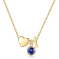 Collier lettre doré avec pendentif cœur et pierre de naissance bleue, chaîne élégante. - Lettre I / Pierre de Naissance de Septembre / Or