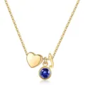 Collier chaîne doré avec un pendentif lettre, un cœur mignon et un cristal de naissance bleu. - Lettre J / Pierre de Naissance de Septembre / Or