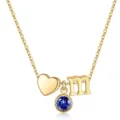 Collier lettre dore avec pendentif coeur et pierre de naissance bleu pour mode de tous les jours - Lettre M / Pierre de Naissance de Septembre / Or