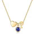 Collier lettre P en or avec pendentif cœur et pierre de naissance bleue pour femme chic. - Lettre P / Pierre de Naissance de Septembre / Or