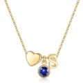 Collier pendentif lettre S doré avec cœur et pierre de naissance bleue pour style quotidien. - Lettre S / Pierre de Naissance de Septembre / Or