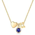 Collier lettre U doré avec pendentif cœur et pierre de naissance bleue élégant bijou - Lettre U / Pierre de Naissance de Septembre / Or