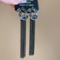 Boucles d'oreilles longues à pampilles en strass noir de style cour française pour femmes - Style 21