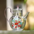 Clear glass teapot with pink handle, cute strawberry pattern, heat-resistant borosilicate glass. - 450ml / Transparent Pink