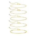 Set de 5 pulseras doradas minimalistas de moda con cadenas de extensión y dijes de circonita. - Set de pulseras apilables / Paquete de 5 piezas / Dorado