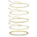 Juego de pulseras de estilo múltiple doradas con cadenas de extensión y detalles brillantes. - Set de pulseras apilables / Paquete de 5 piezas / Dorado