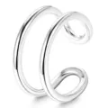 Minimalist double band ear cuff, non piercing silver tone clip on stylish earring. - Style 2 / Silver
