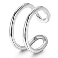 Minimalist silver finish double band ear cuff, sleek non-pierced daily fashion jewelry. - Style 2 / Platinum