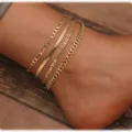 Multi-layer gold anklet set, 4-piece stainless steel layered foot chain fashion jewelry. - Gold Multilayer Figaro Snake Chain Set (sc1231004251259) / Gold Style 2 (sc1231004251259)