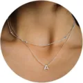 Collana doppia a iniziale in acciaio inossidabile catena di perline lettera A donna - Set da 2 Pezzi - Lettera A / Argento
