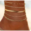 Multi-layer gold anklet set featuring stacked Cuban, rope, and herringbone chains for daily wear. - Gold Style 6 (sc1231004251259)