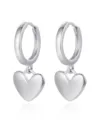 Orecchini a cerchio con cuore in metallo argentato, gioielli minimalisti per uso quotidiano. - Argento