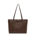 Borsa a shopper intrecciata in pelle da donna, elegante borsa a spalla retrò casual. - Senza ciondolo / Marrone