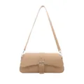Beige PU lederen schoudertas baguette tas met retro gesp, stijlvolle handtas voor dames. - Khaki