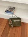 Dark green woven mini square bag with top handle, chic crossbody bag for women daily style. - With Pendant / Green