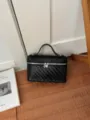 Black woven small square bag for women, stylish Korean style handbag with zipper closure. - No Pendant / Black