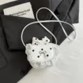 Korean style cute mini shoulder bag with polka dots, lace ruffles and bow design. - White