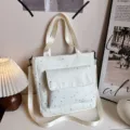 Stylish white star printed canvas tote bag with adjustable shoulder strap for daily commuting. - Star Print Style (Without Pendant) / White
