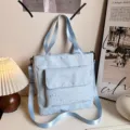 Light blue star print canvas tote bag versatile shoulder handbag for women daily use. - Star Print Style (Without Pendant) / Blue