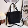 Black corduroy tote bag large capacity casual shoulder bag women stylish crossbody bag - Corduroy Style (Without Pendant) / Black