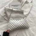 Bolso de hombro blanco elegante con lunares y cadena plateada bolso axilar informal para mujer - Sin colgante / Blanco