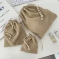 Dreiteilige Make-up-Aufbewahrungsbeutel aus Kord mit Kordelzug in Khaki - Klein (14x16) / Aprikose