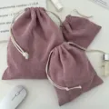 Corduroy drawstring makeup storage bags in purple three-piece set - Small (14*16cm) / Lotus root pink