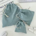 Three-piece light blue corduroy drawstring storage bags set for cosmetics and travel - Small (14*16cm) / Light Blue Gray