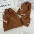Brown corduroy drawstring cosmetic pouch set of 3 portable makeup storage bags - Small (14*16cm) / Brown