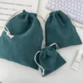 Three-piece green corduroy drawstring pouches in variant sizes - Small (14*16cm) / Dark Green