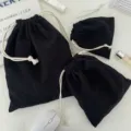 Three-piece black corduroy drawstring pouch set for makeup cosmetic storage - Small (14*16cm) / Black