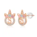 Orecchini a lobo lettera S unicorno in oro rosa con zirconi cubici e fiori colorati. - Lettera A Stile Unicorno / Oro rosa