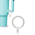 Ciondolo per tazza con perle 26 lettere in acciaio inossidabile portachiavi decorativo. - Lettera A / Stile Argento con Perla