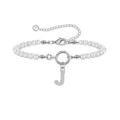 Bracciale di perle finte 6mm stile francese con ciondolo lettera J in strass, argento. - Lettera A / Colore acciaio