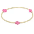 Gold metallic bead stretch bracelet with three pink cross charms for women fashion jewelry - Cross Style / 3mm Beads Pack / Rose Red